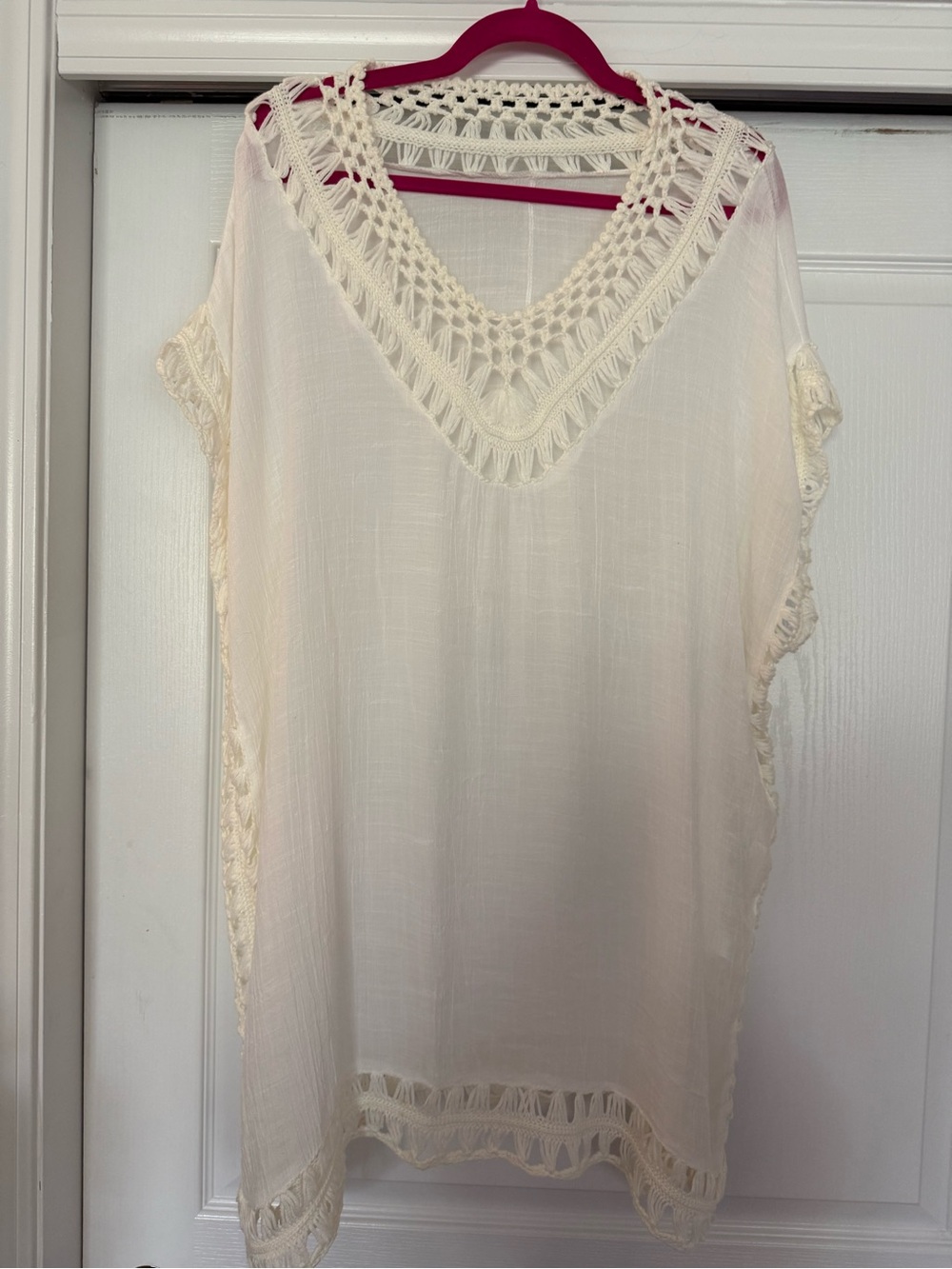 Cream Crochet Trim Swimsuit Coverup